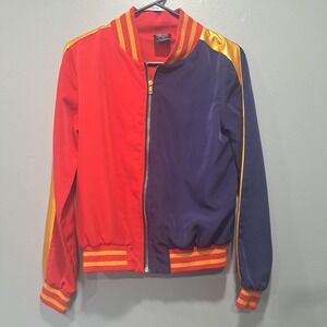 Suicide Squad Harley Quinn Property of Joker Bomber Jacket Red Blue Gold Small